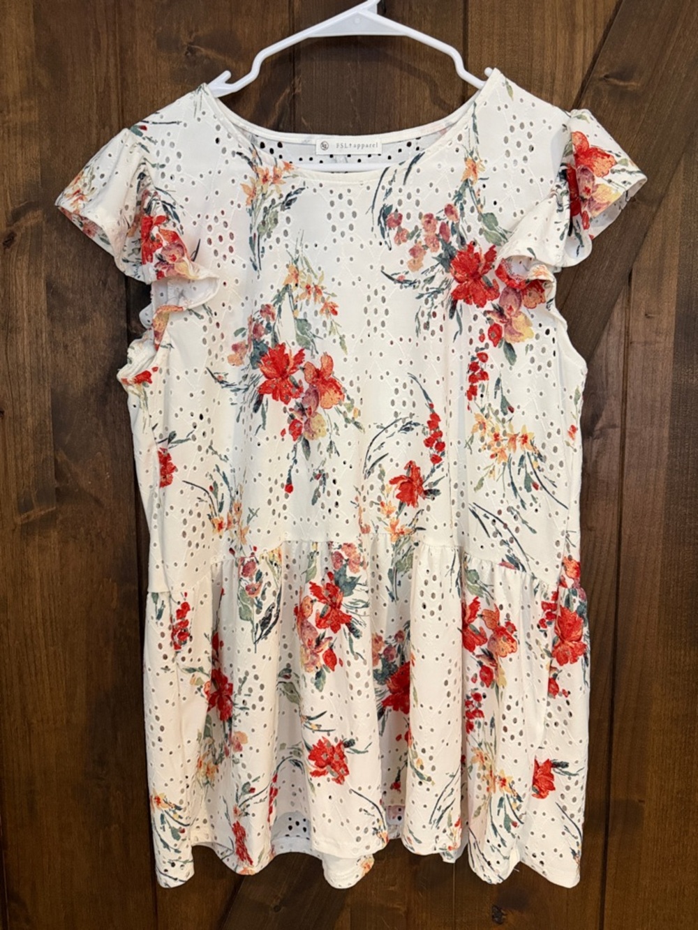 FSL Apparel white floral eyelet top